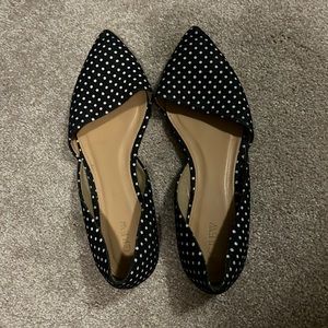 J Crew navy white (denim material) polka dot flats